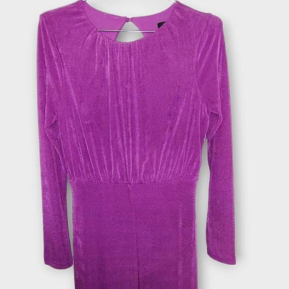 Lulus Womens Dress Sz Medium Maxi Purple Jersey Backless Long Sleeves Retro 20s - Picture 4 of 16